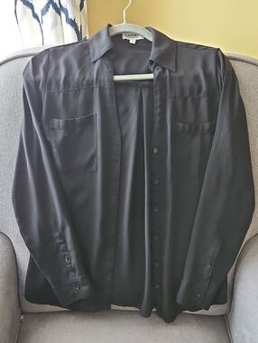 Express Black Long-Sleeve Button-Front Shirt